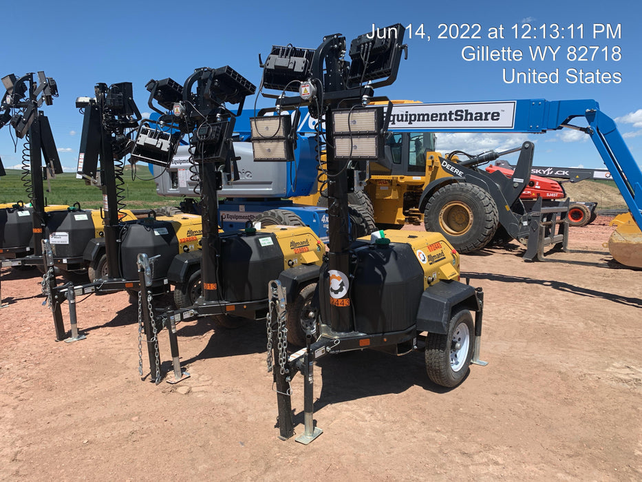 2021 Allmand NLV3GR (4) LED Light Fixture 350W, 23' Vertical Mast, 3kW Prime, Towable, Deep Sea L401, Leveling Jacks, Yanmar T4F 5.8hp