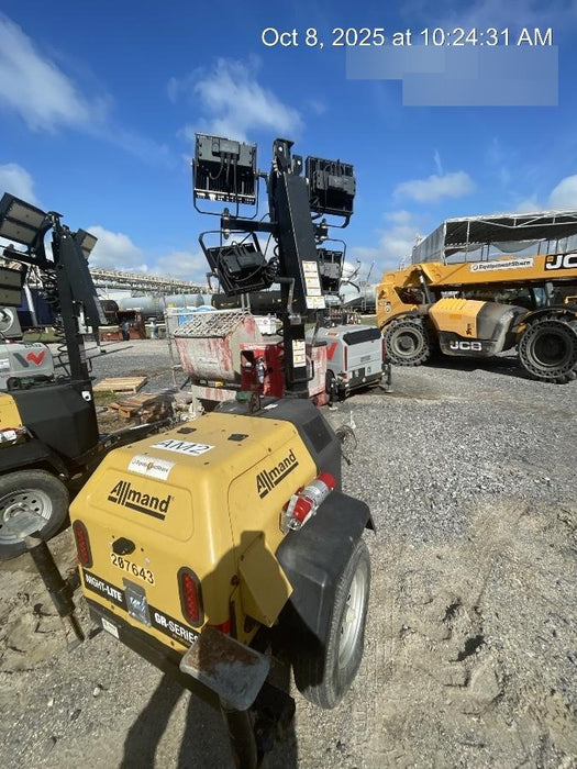 2022 Allmand NLV3GR (4) LED Light Fixture 350W, 23' Vertical Mast, 3kW Prime, Towable, Deep Sea L401, Leveling Jacks, Yanmar T4F 5.8hp