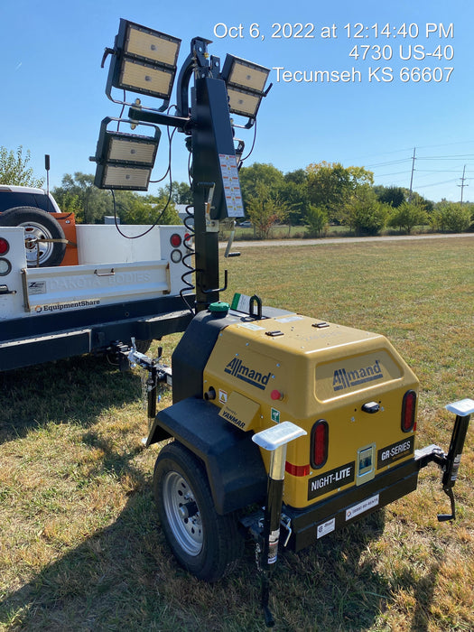 2022 Allmand NLV3GR (4) LED Light Fixture 350W, 23' Vertical Mast, 3kW Prime, Towable, ES Decals, T3