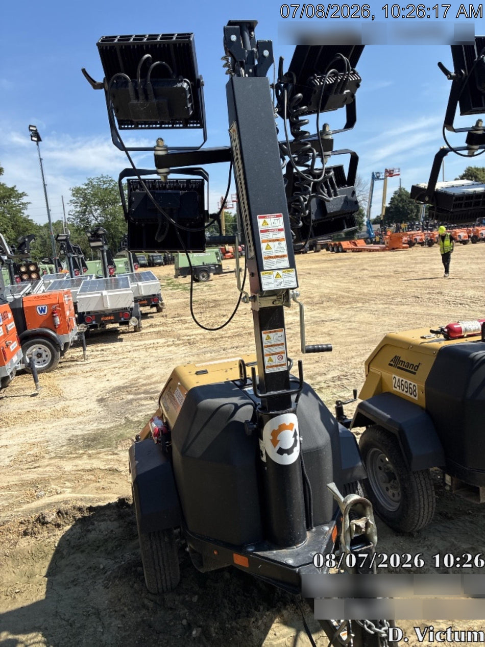 2022 Allmand NLV3GR (4) LED Light Fixture 350W, 23' Vertical Mast, 3kW Prime, Towable, Deep Sea L401, Leveling Jacks, Yanmar T4F 5.8hp