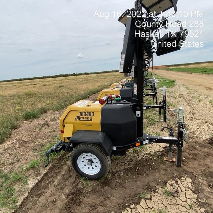 2021 Allmand NLV3GR (4) LED Light Fixture 350W, 23' Vertical Mast, 3kW Prime, Towable, Deep Sea L401, Leveling Jacks, Yanmar T4F 5.8hp