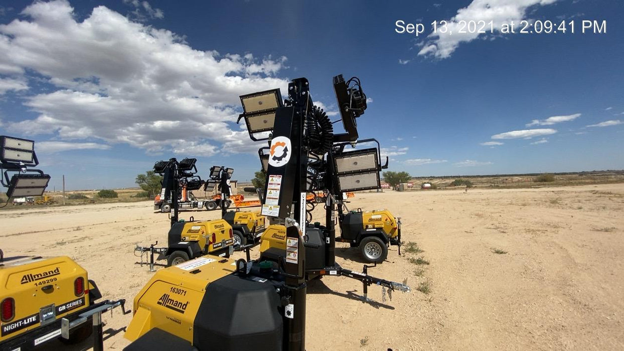 2021 Allmand NLV3GR (4) LED Light Fixture 350W, 23' Vertical Mast, 3kW Prime, Towable, Deep Sea L401, Leveling Jacks, Yanmar T4F 5.8hp