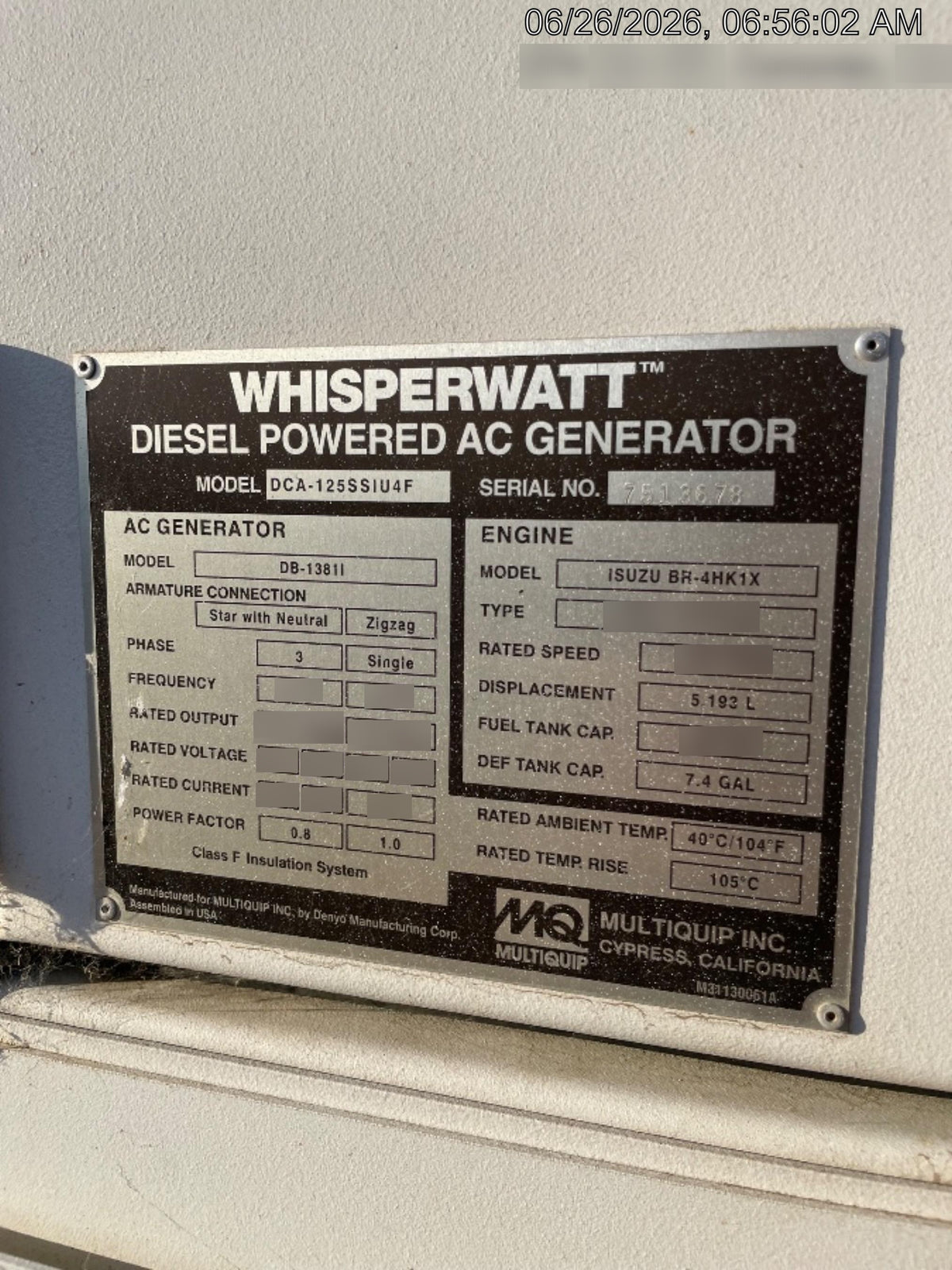 2022 MULTIQUIP DCA125