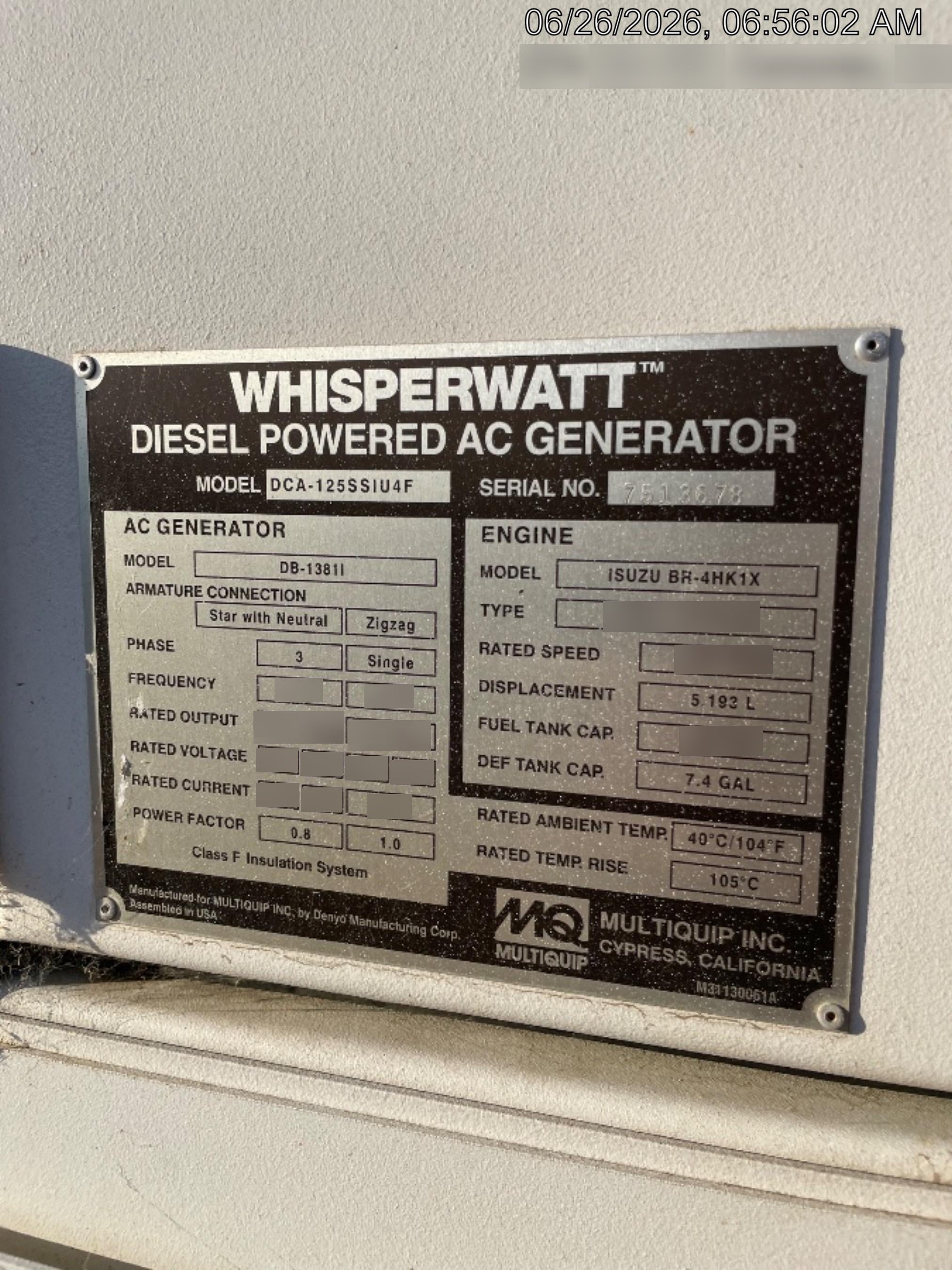 2022 MULTIQUIP DCA125
