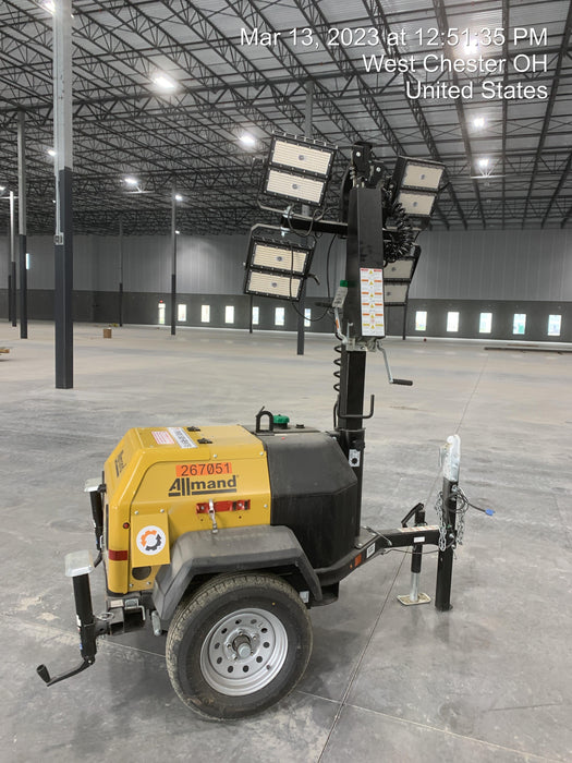 2022 Allmand NLV3GR (4) LED Light Fixture 350W, 23' Vertical Mast, 3kW Prime, Towable, ES Decals, T3