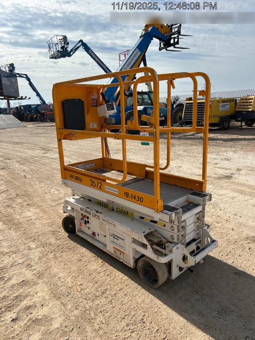 Custom Equipment HB-1430 Hy-Brid Scissor Lift
Platform capacity up to 670 lbs
Working height up to 20 ft
Weighs under 1,700 lbs
Non-marking wheels
