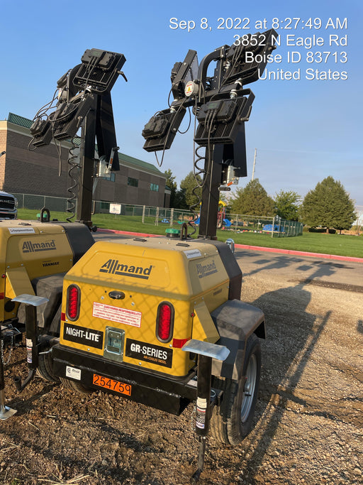 2022 Allmand NLV3GR (4) LED Light Fixture 350W, 23' Vertical Mast, 3kW Prime, Towable, ES Decals, T3