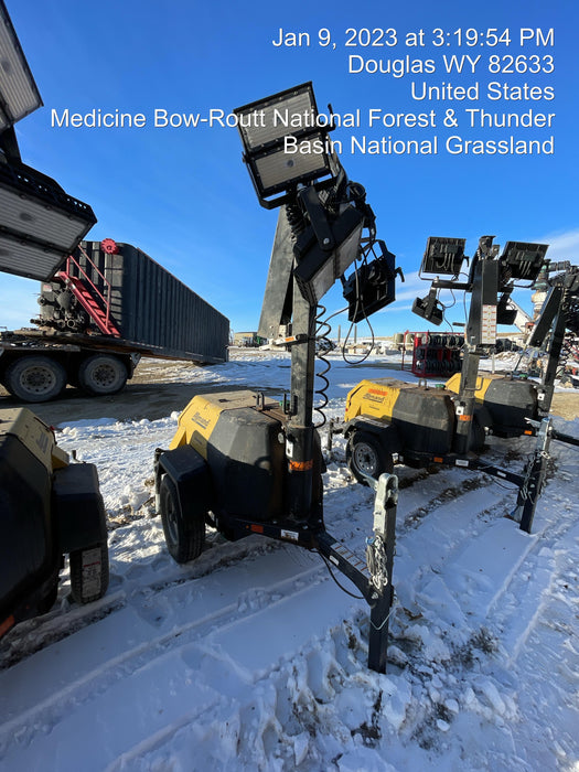 2022 Allmand NLV3GR (4) LED Light Fixture 350W, 23' Vertical Mast, 3kW Prime, Towable, ES Decals, T3