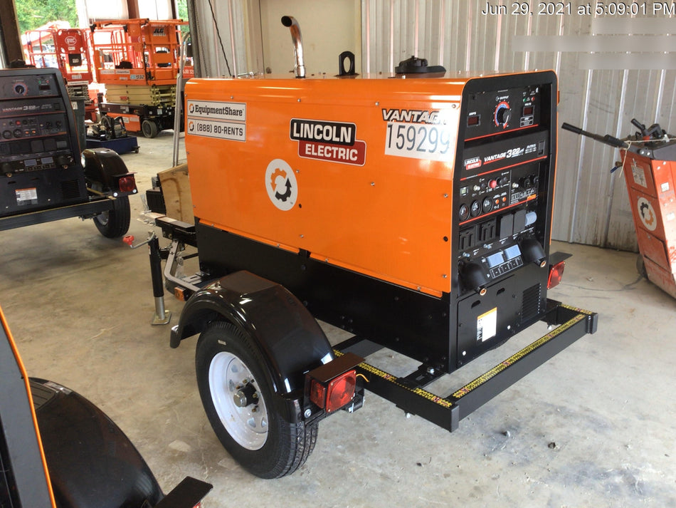 2021 Lincoln Electric Vantage 322 Vantage 322 Ready Pak 3 w/ Decals, ORANGE (includes trailer, cable rack, fender light kit) NO Telematics