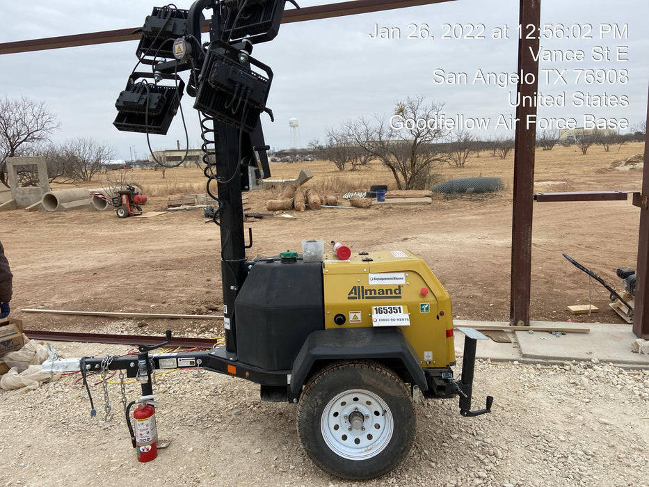 2021 Allmand NLV3GR (4) LED Light Fixture 350W, 23' Vertical Mast, 3kW Prime, Towable, Deep Sea L401, Leveling Jacks, Yanmar T4F 5.8hp