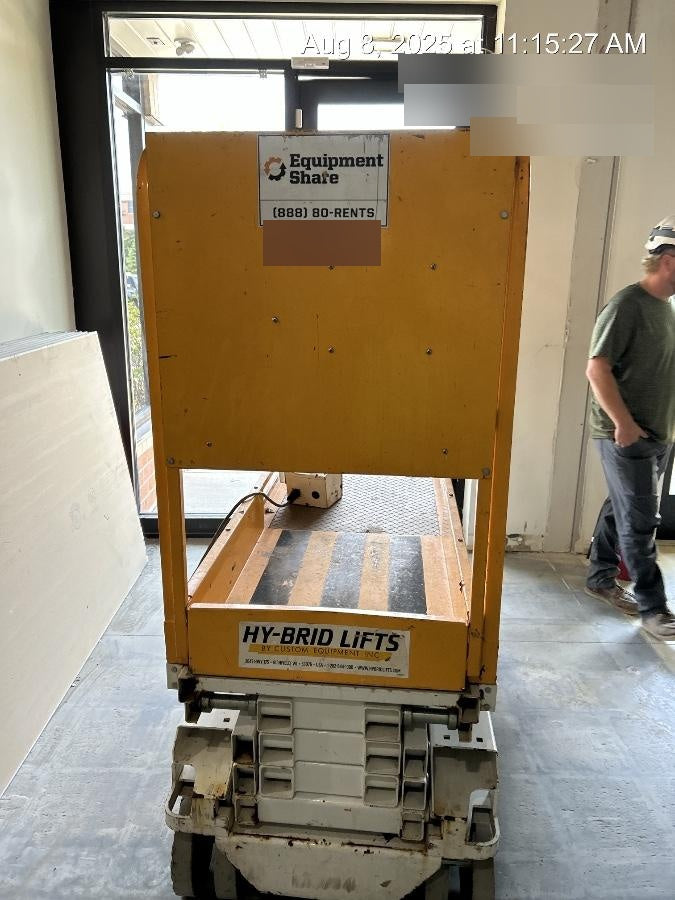 Custom Equipment HB-1430 Hy-Brid Scissor Lift
Platform capacity up to 670 lbs
Working height up to 20 ft
Weighs under 1,700 lbs
Non-marking wheels