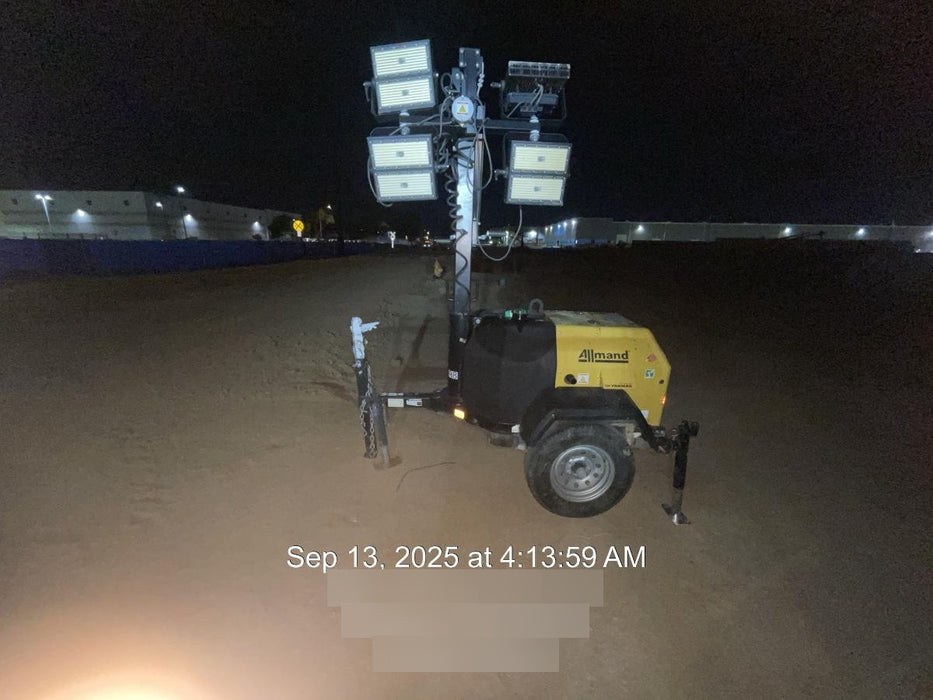 2021 Allmand NLV3GR (4) LED Light Fixture 350W, 23' Vertical Mast, 3kW Prime, Towable, Deep Sea L401, Leveling Jacks, Yanmar T4F 5.8hp