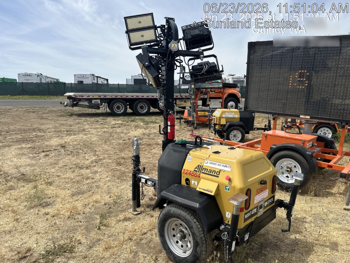 2020 Allmand NLV3GR (4) LED Light Fixture 350W, 23' Vertical Mast, 3kW Prime, Towable, Deep Sea L401, Leveling Jacks, Yanmar T4F 5.8hp
