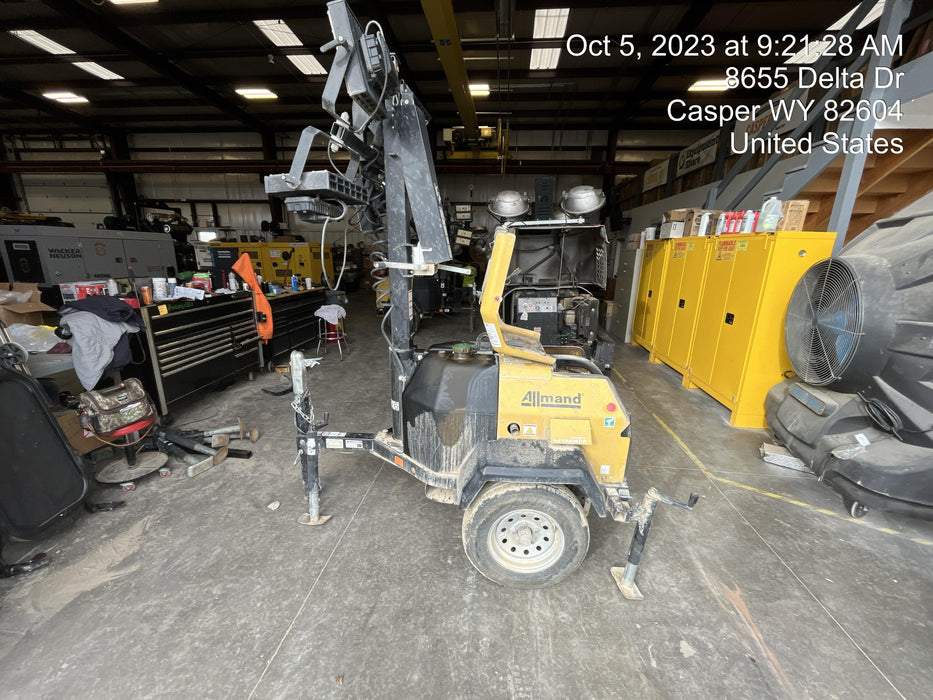 2022 Allmand NLV3GR (4) LED Light Fixture 350W, 23' Vertical Mast, 3kW Prime, Towable, Deep Sea L401, Leveling Jacks, Yanmar T4F 5.8hp