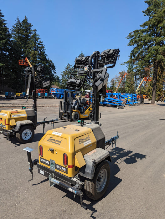 2022 Allmand NLV3GR (4) LED Light Fixture 350W, 23' Vertical Mast, 3kW Prime, Towable, Deep Sea L401, Leveling Jacks, Yanmar T4F 5.8hp