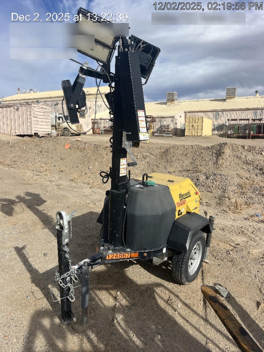 Allmand NLV3GR (4) LED Light Fixture 350W, 23' Vertical Mast, 3kW Prime, Towable, Deep Sea L401, Leveling Jacks, Yanmar T4F 5.8hp