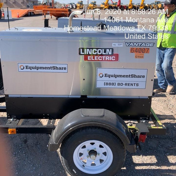 2019 Lincoln Electric Vantage 322 Welder Ready-Pak 3, Two wheel trailer, Fender and Light kit, Cable Rack