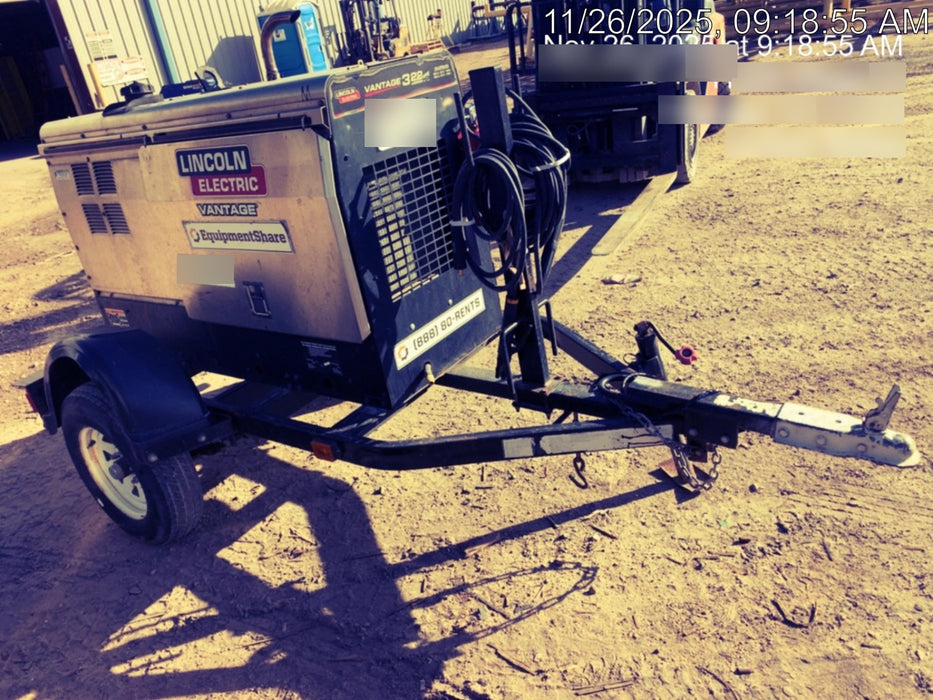 2019 Lincoln Electric Vantage 322 Welder Ready-Pak 3, Two wheel trailer, Fender and Light kit, Cable Rack