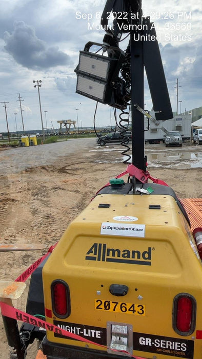 2022 Allmand NLV3GR (4) LED Light Fixture 350W, 23' Vertical Mast, 3kW Prime, Towable, Deep Sea L401, Leveling Jacks, Yanmar T4F 5.8hp