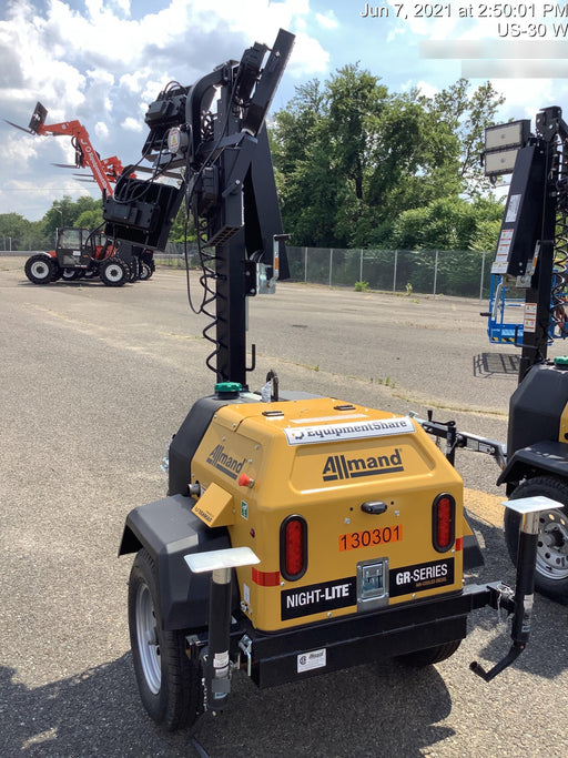 2021 Allmand NLV3GR (4) LED Light Fixture 350W, 23' Vertical Mast, 3kW Prime, Towable, Deep Sea L401, Leveling Jacks, Yanmar T4F 5.8hp