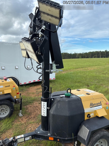 2022 Allmand NLV3GR (4) LED Light Fixture 350W, 23' Vertical Mast, 3kW Prime, Towable, Deep Sea L401, Leveling Jacks, Yanmar T4F 5.8hp
