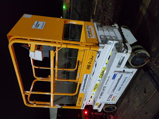 Custom Equipment HB-1430 <ul>
 <li>Hy-Brid Scissor Lift</li>
  <li>Platform capacity up to 670 lbs.</li>
  <li>Working height up to 20 ft</li>
  <li>Weighs under 1,700 lbs.</li>
  <li>Non-marking wheels </li>
</ul>