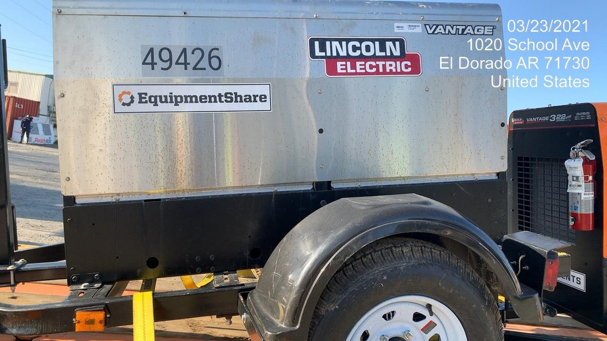 2019 Lincoln Electric Vantage 322 Ready-Pak 3, Two Wheel Trailer, Fender and Light Kit, Cable Rack