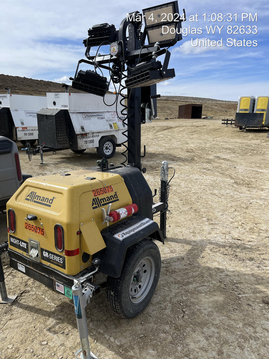 2022 Allmand NLV3GR (4) LED Light Fixture 350W, 23' Vertical Mast, 3kW Prime, Towable, ES Decals, T3