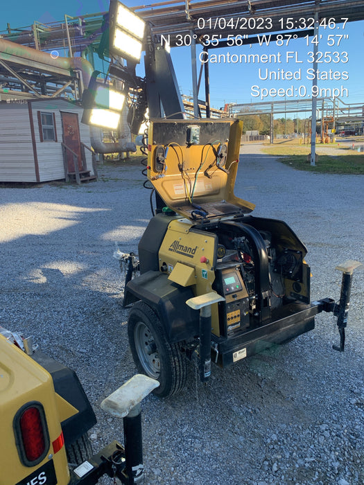 2022 Allmand NLV3GR (4) LED Light Fixture 350W, 23' Vertical Mast, 3kW Prime, Towable, Deep Sea L401, Leveling Jacks, Yanmar T4F 5.8hp