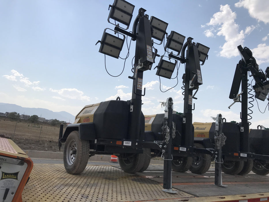 2021 Allmand NLV3GR (4) LED Light Fixture 350W, 23' Vertical Mast, 3kW Prime, Towable, Deep Sea L401, Leveling Jacks, Yanmar T4F 5.8hp