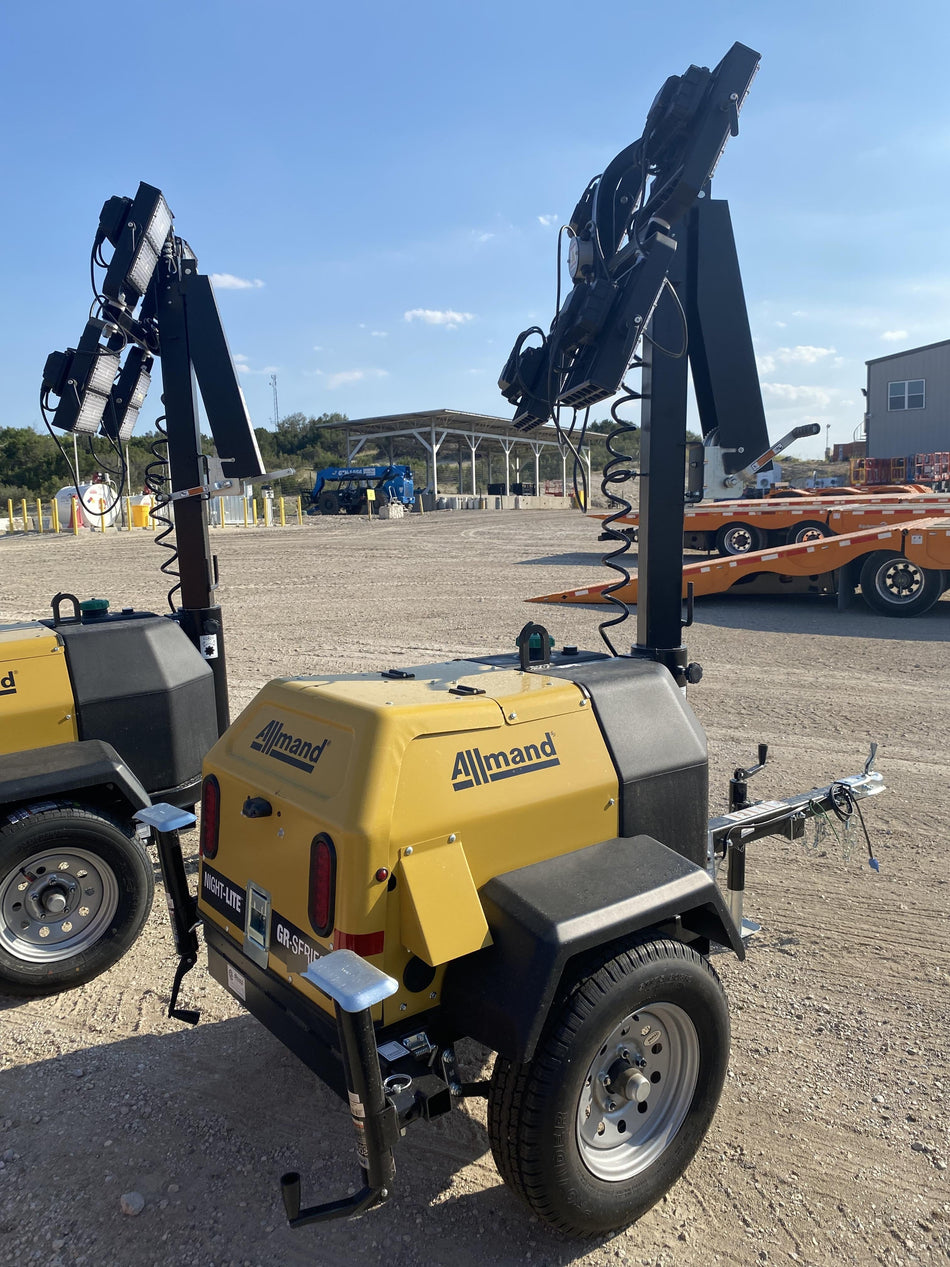 2022 Allmand NLV3GR (4) LED Light Fixture 350W, 23' Vertical Mast, 3kW Prime, Towable, Deep Sea L401, Leveling Jacks, Yanmar T4F 5.8hp