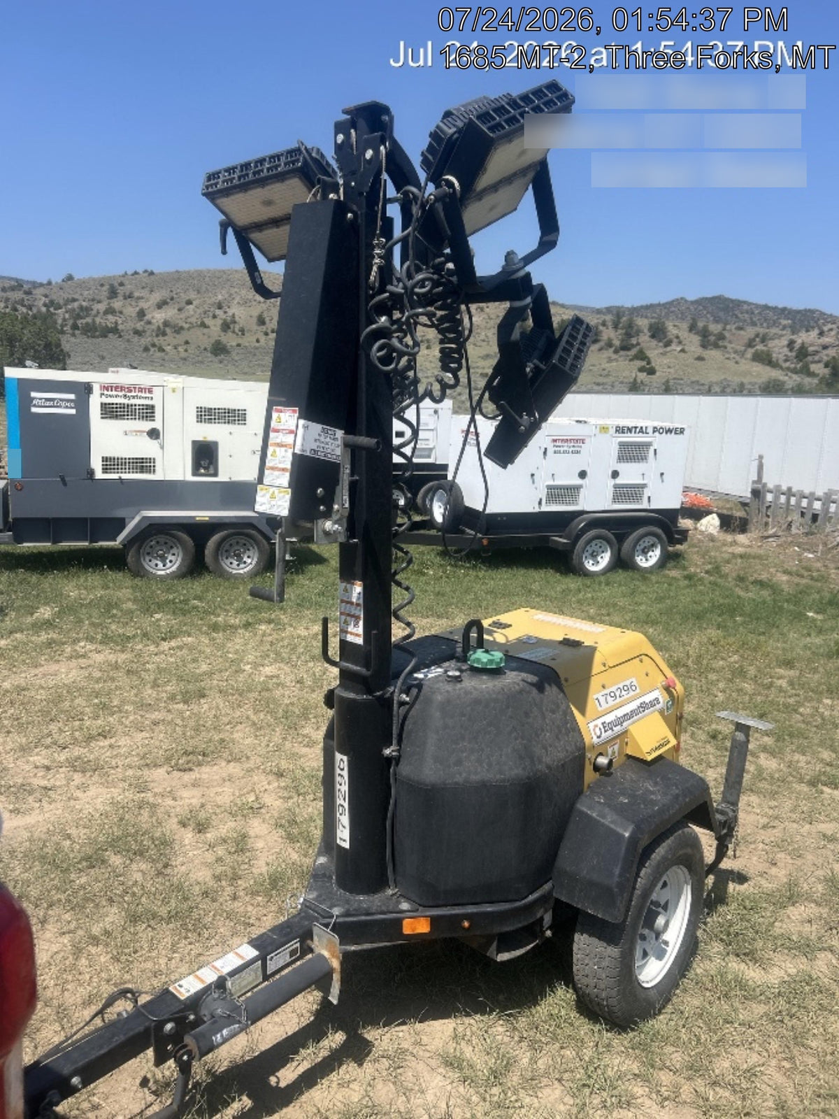 Allmand NLV3GR (4) LED Light Fixture 350W, 23' Vertical Mast, 3kW Prime, Towable, Deep Sea L401, Leveling Jacks, Yanmar T4F 5.8hp
