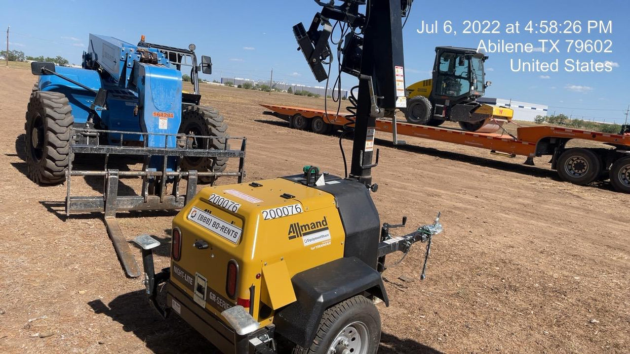 2022 Allmand NLV3GR (4) LED Light Fixture 350W, 23' Vertical Mast, 3kW Prime, Towable, Deep Sea L401, Leveling Jacks, Yanmar T4F 5.8hp