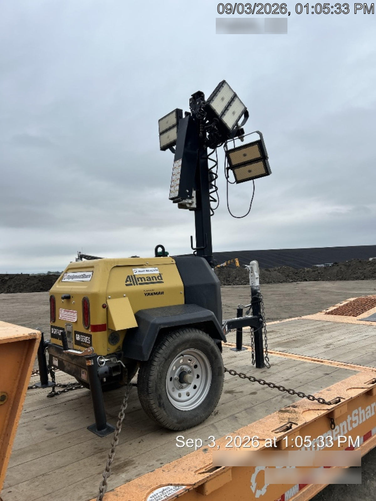 2022 Allmand NLV3GR (4) LED Light Fixture 350W, 23' Vertical Mast, 3kW Prime, Towable, ES Decals, T3