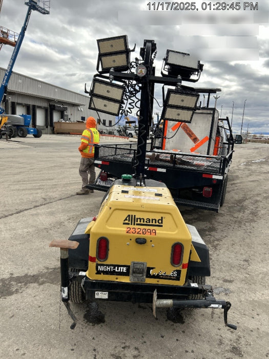 2022 Allmand NLV3GR (4) LED Light Fixture 350W, 23' Vertical Mast, 3kW Prime, Towable, Deep Sea L401, Leveling Jacks, Yanmar T4F 5.8hp