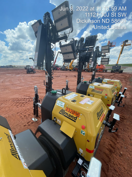 2022 Allmand NLV3GR (4) LED Light Fixture 350W, 23' Vertical Mast, 3kW Prime, Towable, Deep Sea L401, Leveling Jacks, Yanmar T4F 5.8hp