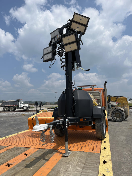 2022 Allmand NLV3GR (4) LED Light Fixture 350W, 23' Vertical Mast, 3kW Prime, Towable, Deep Sea L401, Leveling Jacks, Yanmar T4F 5.8hp