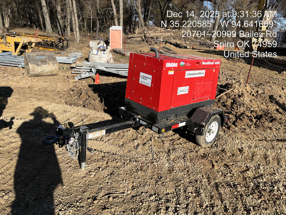 2023 Shindaiwa DGW400MDL Kubota D902 Engine, 23 HP, Dual Op Welder, Wire, Arc, Droop Stick, Tig, and CC Stick Functionality, Simulphase, 3 Phase and 1 Phase Gen Output, Single Axle NB Trlr, Slr Trckl Chrg 12V 12W, Fire Ext