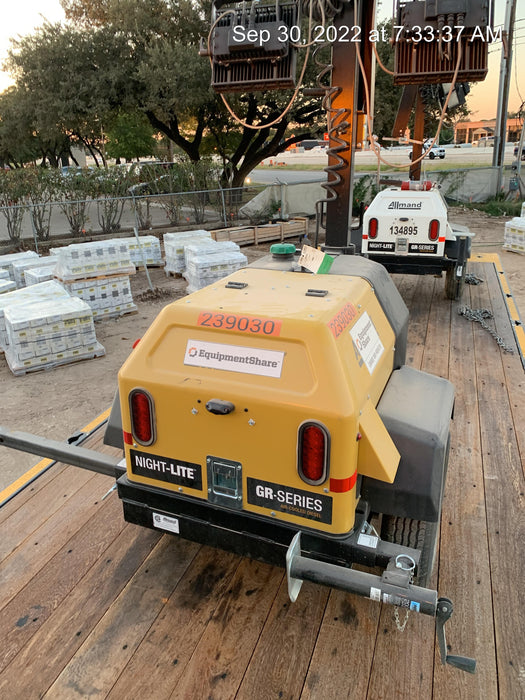 2022 Allmand NLV3GR (4) LED Light Fixture 350W, 23' Vertical Mast, 3kW Prime, Towable, Deep Sea L401, Leveling Jacks, Yanmar T4F 5.8hp