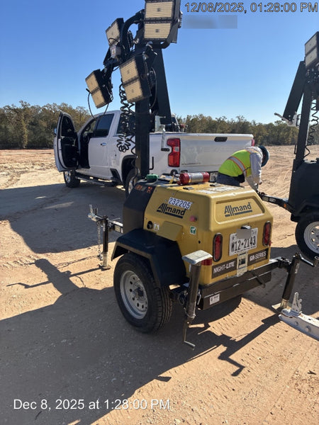2022 Allmand NLV3GR (4) LED Light Fixture 350W, 23' Vertical Mast, 3kW Prime, Towable, Deep Sea L401, Leveling Jacks, Yanmar T4F 5.8hp