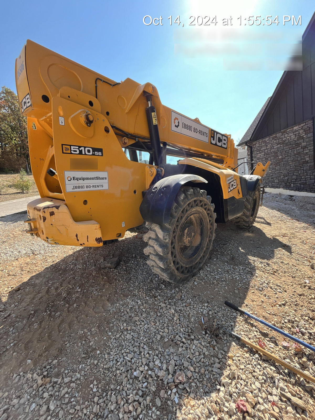 2019 JCB 510-56 Open ROPS, 74 HP, Solid Tires, Worklights, Beacon, Aux Hydraulics, Lifting Eye, 60" Carriage/60" Forks