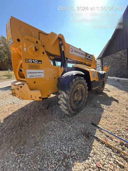 2019 JCB 510-56 Open ROPS, 74 HP, Solid Tires, Worklights, Beacon, Aux Hydraulics, Lifting Eye, 60" Carriage/60" Forks