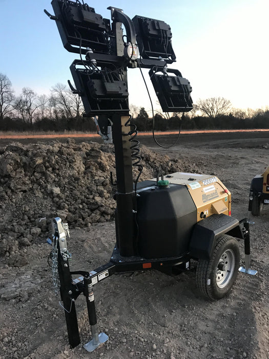 2022 Allmand NLV3GR (4) LED Light Fixture 350W, 23' Vertical Mast, 3kW Prime, Towable, Deep Sea L401, Leveling Jacks, Yanmar T4F 5.8hp