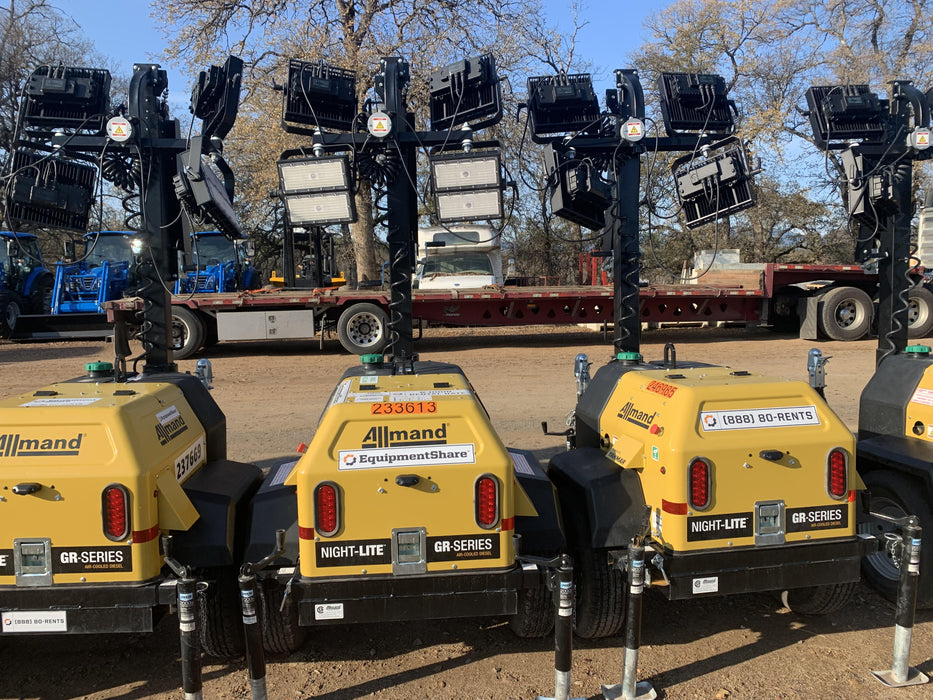 2022 Allmand NLV3GR (4) LED Light Fixture 350W, 23' Vertical Mast, 3kW Prime, Towable, Deep Sea L401, Leveling Jacks, Yanmar T4F 5.8hp