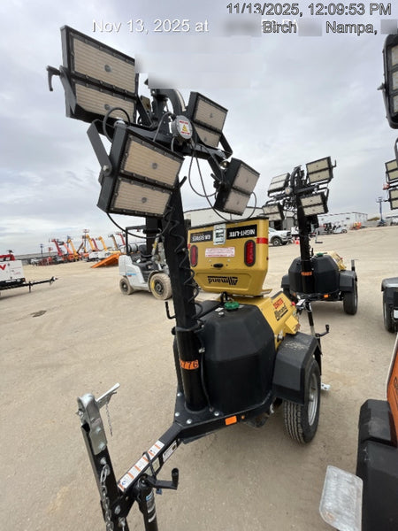 2022 Allmand NLV3GR (4) LED Light Fixture 350W, 23' Vertical Mast, 3kW Prime, Towable, ES Decals, T3