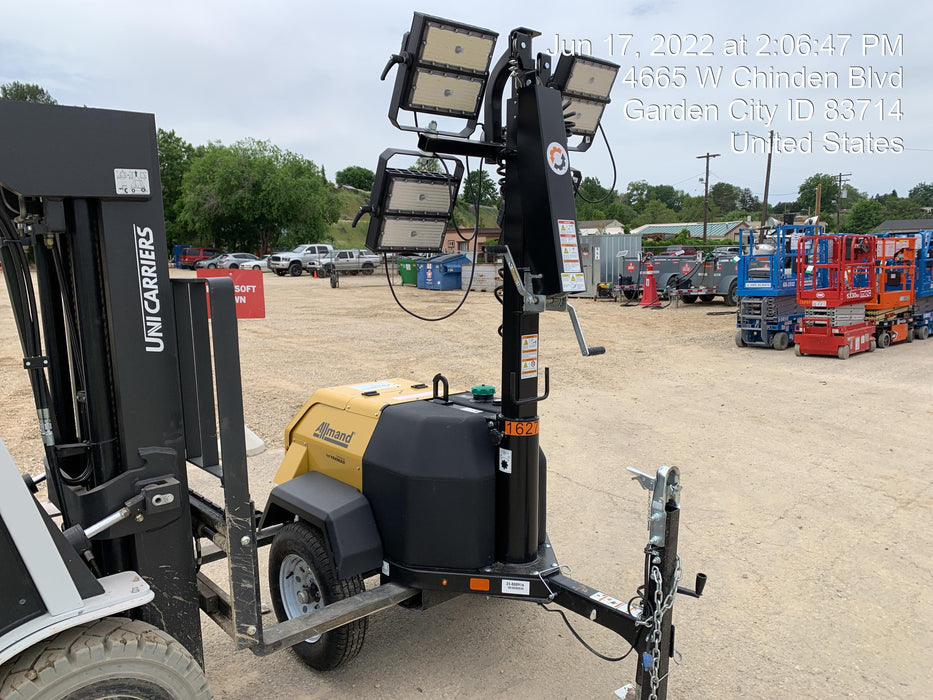 2021 Allmand NLV3GR (4) LED Light Fixture 350W, 23' Vertical Mast, 3kW Prime, Towable, Deep Sea L401, Leveling Jacks, Yanmar T4F 5.8hp