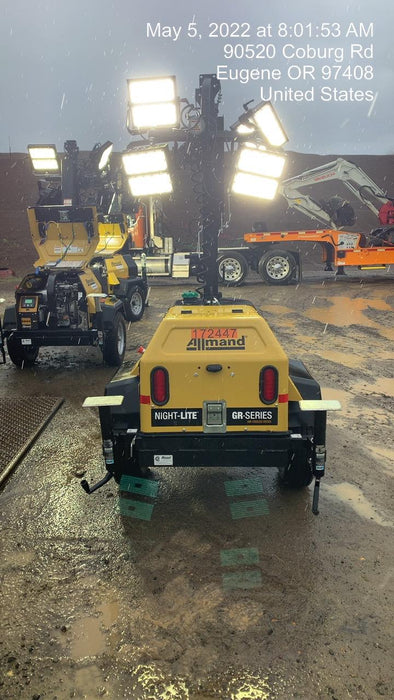 2021 Allmand NLV3GR (4) LED Light Fixture 350W, 23' Vertical Mast, 3kW Prime, Towable, Deep Sea L401, Leveling Jacks, Yanmar T4F 5.8hp