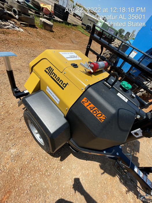 2022 Allmand NLV3GR (4) LED Light Fixture 350W, 23' Vertical Mast, 3kW Prime, Towable, Deep Sea L401, Leveling Jacks, Yanmar T4F 5.8hp