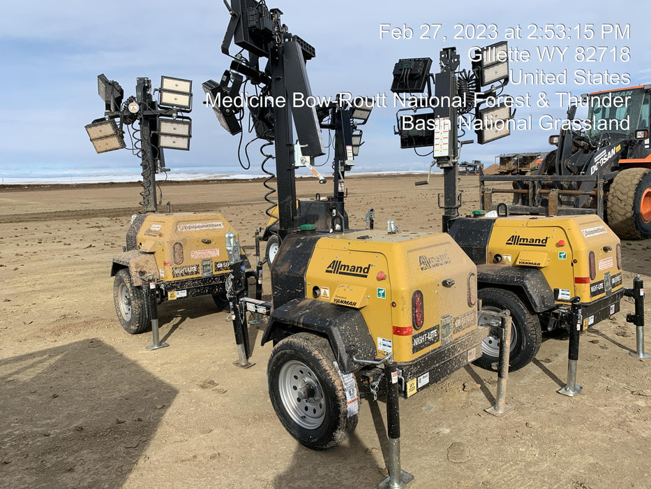 2022 Allmand NLV3GR (4) LED Light Fixture 350W, 23' Vertical Mast, 3kW Prime, Towable, ES Decals, T3