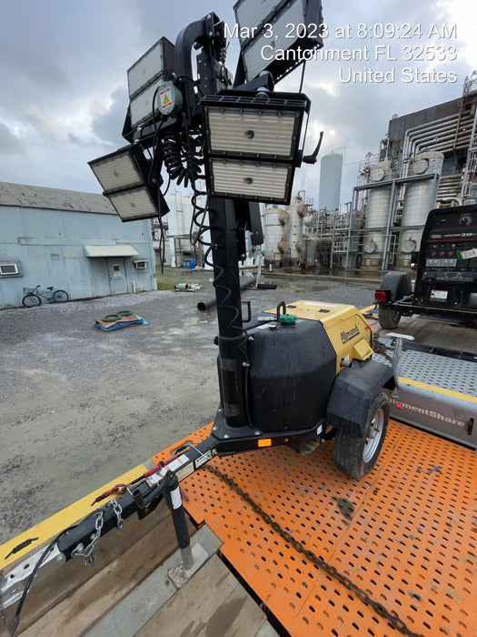 2022 Allmand NLV3GR (4) LED Light Fixture 350W, 23' Vertical Mast, 3kW Prime, Towable, Deep Sea L401, Leveling Jacks, Yanmar T4F 5.8hp